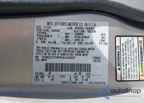 2004 Ford Explorer Nbx/Xlt from USA, damaged, VIN 1FMZU73W94ZA40207